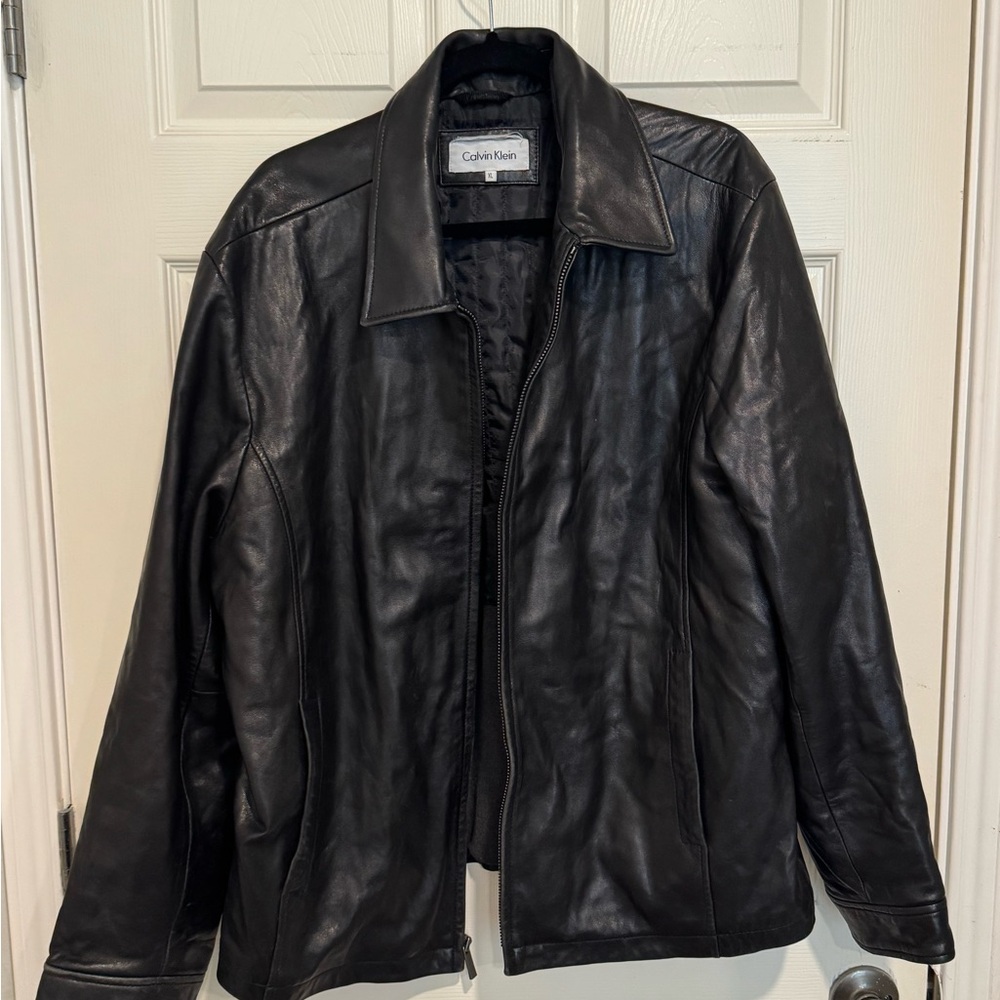Calvin Klein Charcoal Leather Outerwear